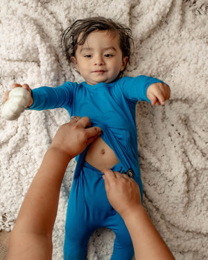 Front Opening Romper in Azure | Bamboo Viscose