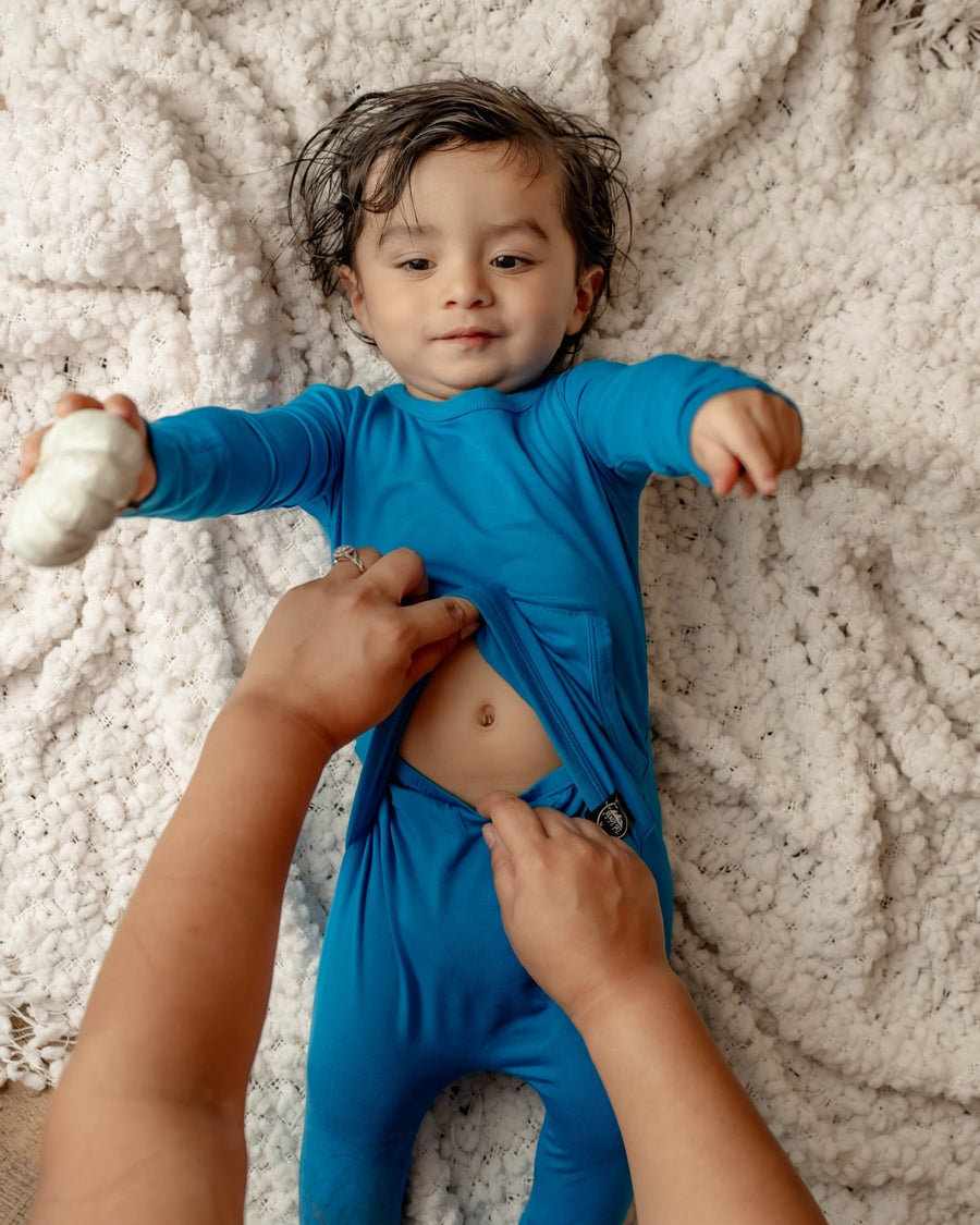 Front Opening Romper in Azure | Bamboo Viscose