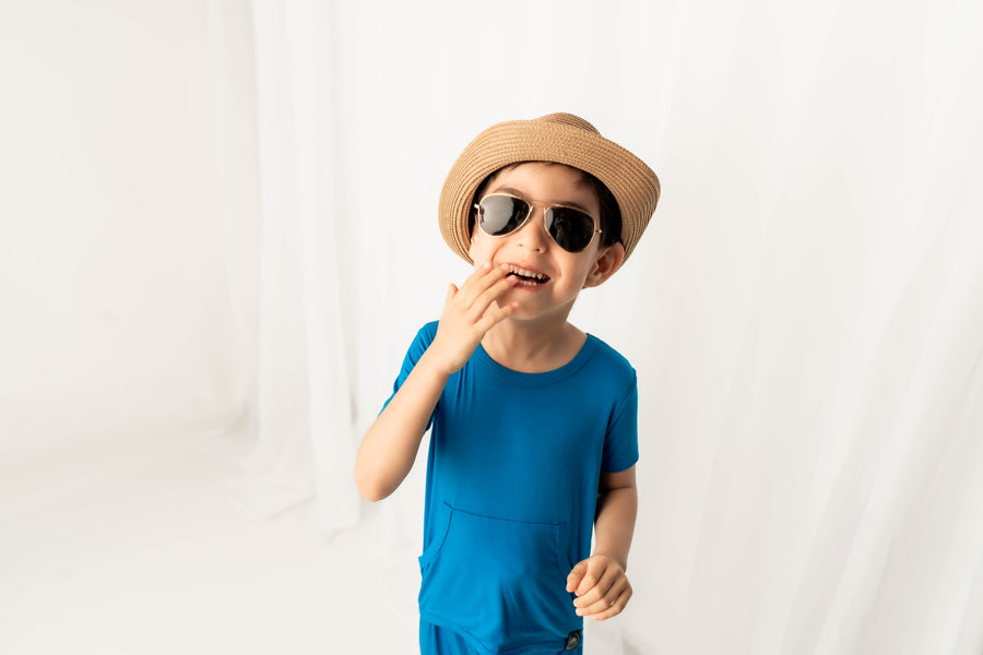 Front Opening Romper in Azure | Bamboo Viscose