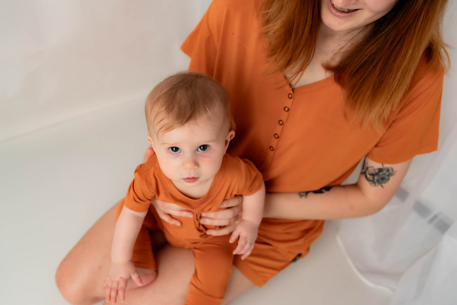 Front Opening Romper in Yams | Bamboo Viscose