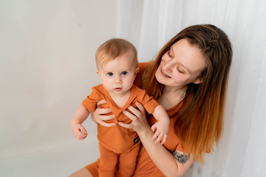 Front Opening Romper in Yams | Bamboo Viscose