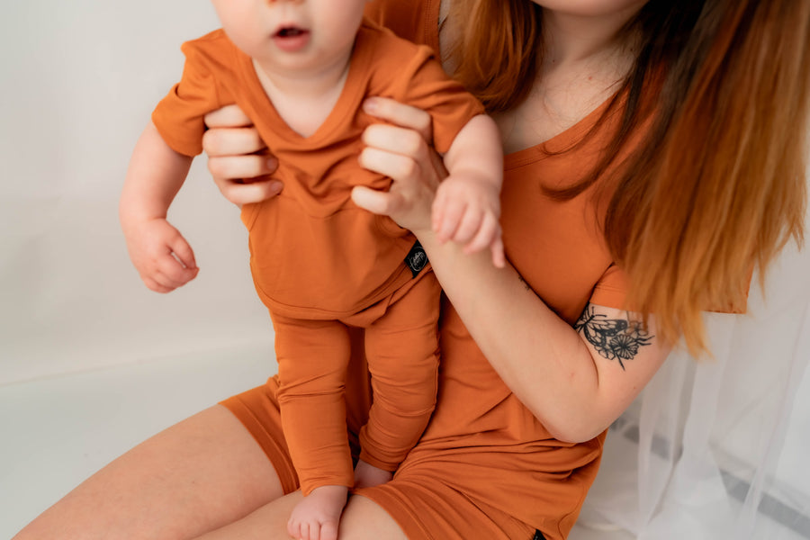 Front Opening Romper in Yams | Bamboo Viscose