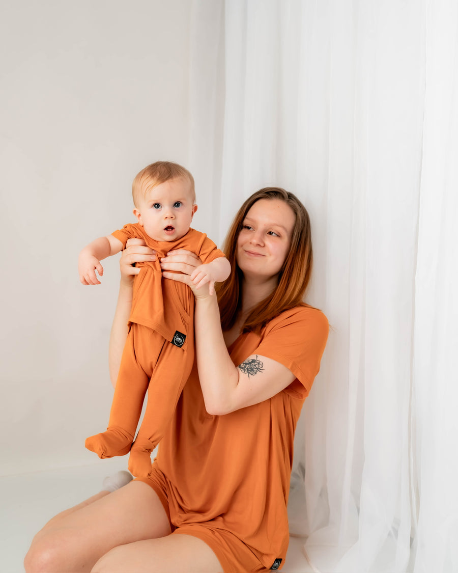Front Opening Romper in Yams | Bamboo Viscose