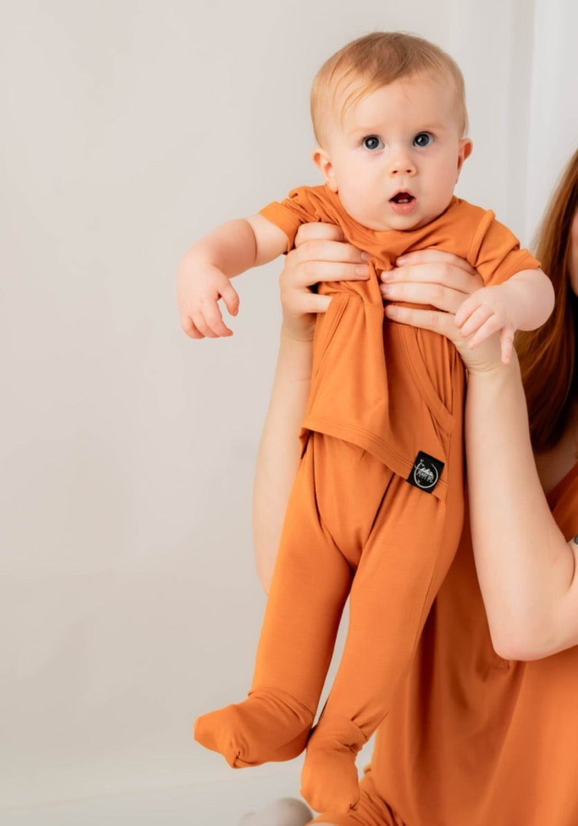 Front Opening Romper in Yams | Bamboo Viscose