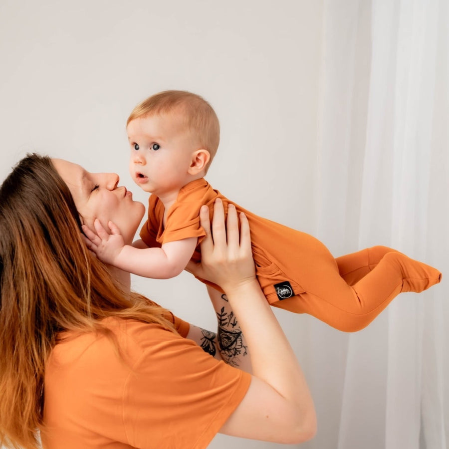 Front Opening Romper in Yams | Bamboo Viscose