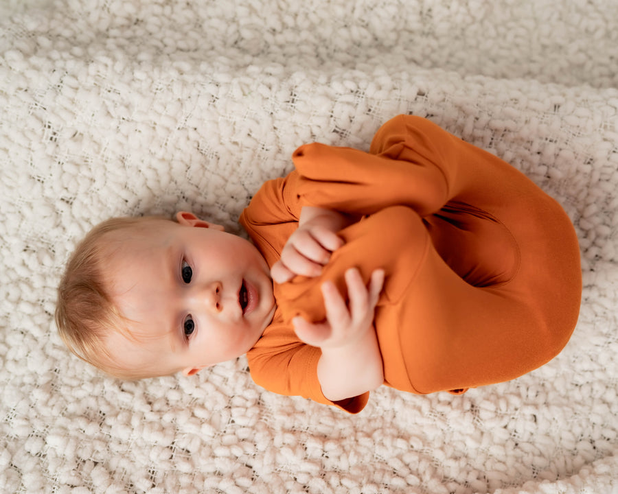 Front Opening Romper in Yams | Bamboo Viscose