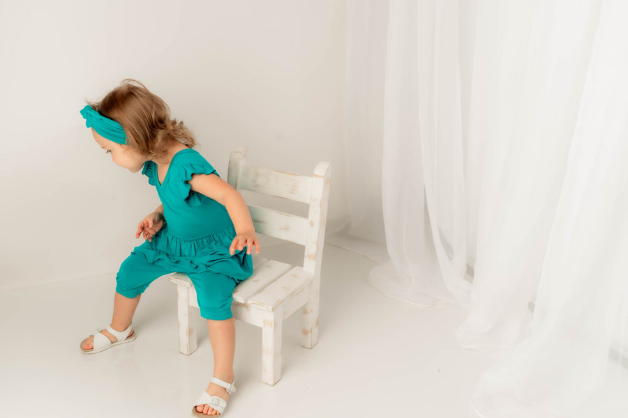 Switch-A-Roo ™ Reversible Opening Twirl Shortie Romper in Jade | Bamboo Viscose