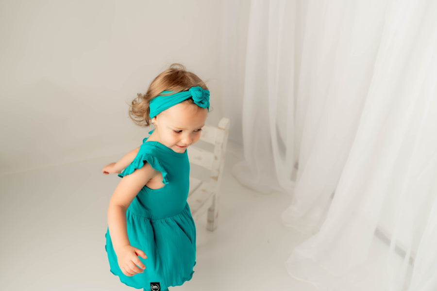 Switch-A-Roo ™ Reversible Opening Twirl Shortie Romper in Jade | Bamboo Viscose