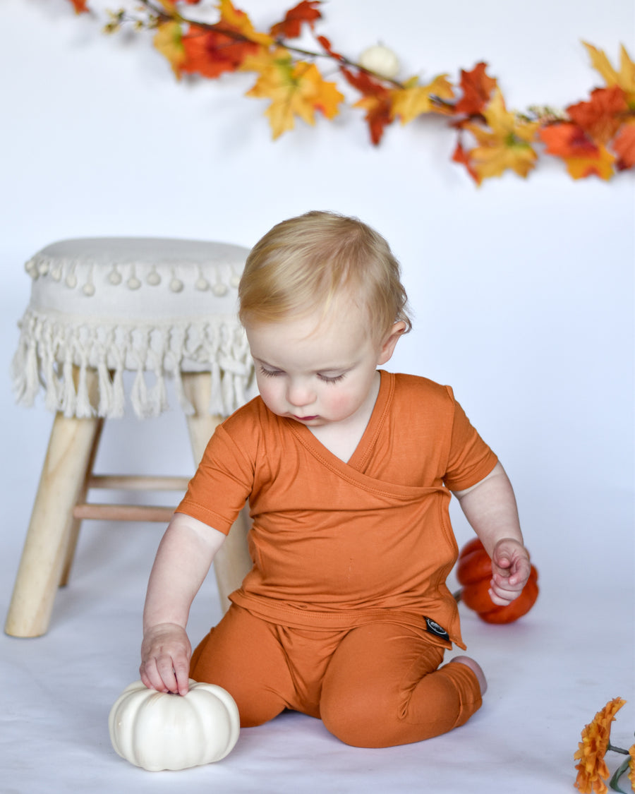 Wrap-A-Roo™ Wrap Opening Romper in Yams | Bamboo Viscose