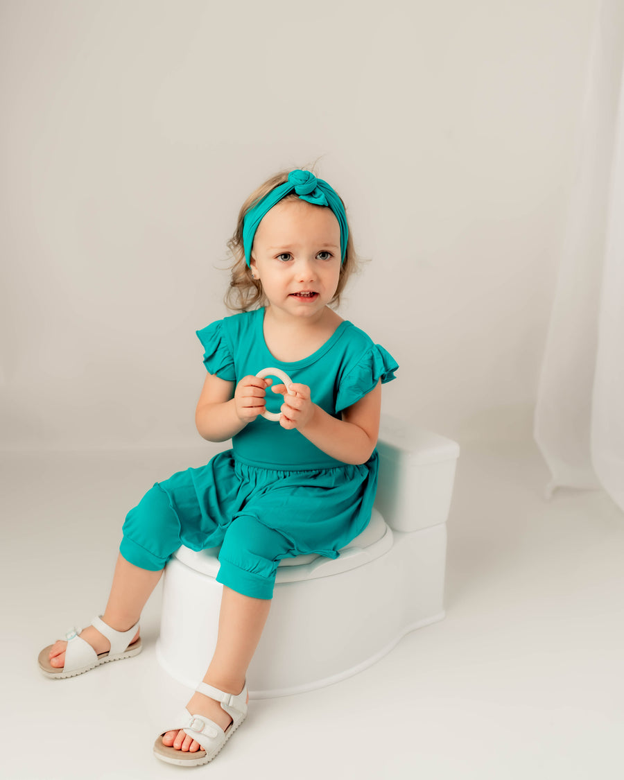 Switch-A-Roo ™ Reversible Opening Twirl Shortie Romper in Jade | Bamboo Viscose