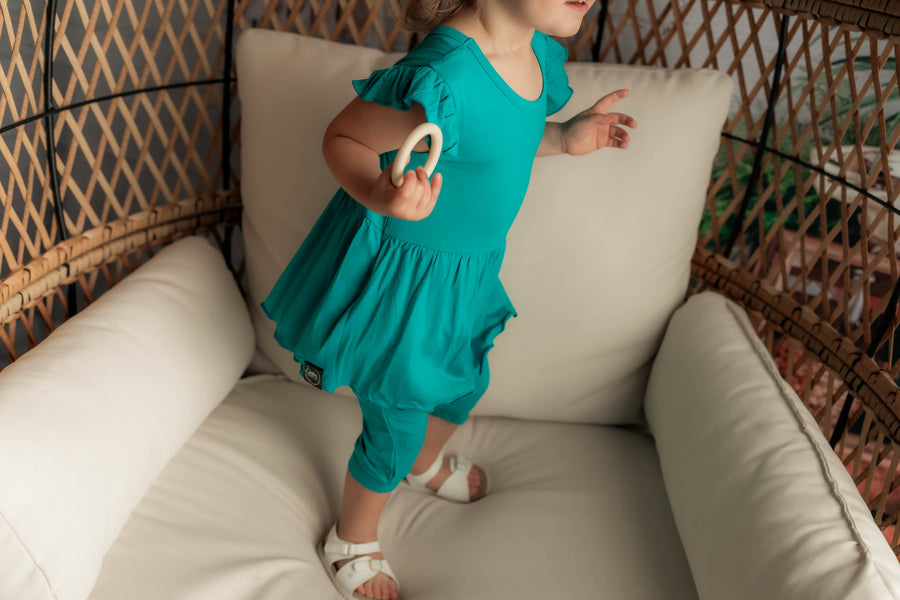 Switch-A-Roo ™ Reversible Opening Twirl Shortie Romper in Jade | Bamboo Viscose