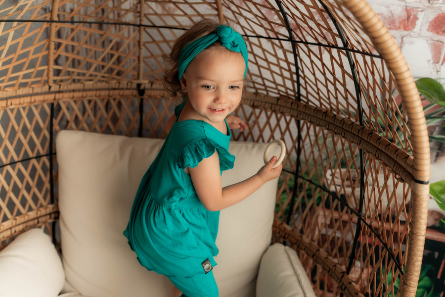 Switch-A-Roo ™ Reversible Opening Twirl Shortie Romper in Jade | Bamboo Viscose