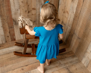 Switch-A-Roo ™ Reversible Opening Twirl Shortie Romper in Azure | Bamboo Viscose