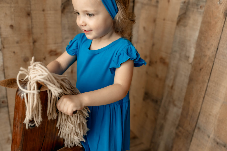Switch-A-Roo ™ Reversible Opening Twirl Shortie Romper in Azure | Bamboo Viscose