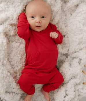 Change-A-Roo™ Front Opening Romper in Pomegranate