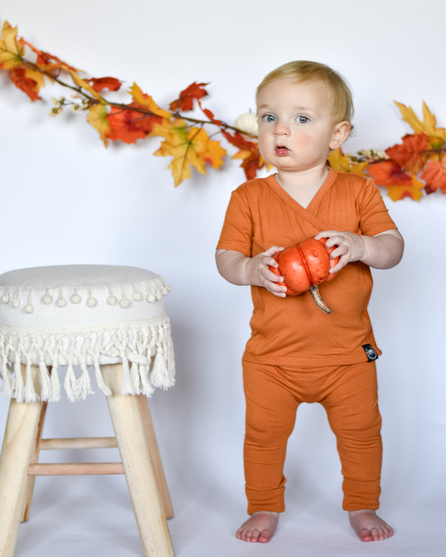 Wrap-A-Roo™ Wrap Opening Romper in Yams | Bamboo Viscose