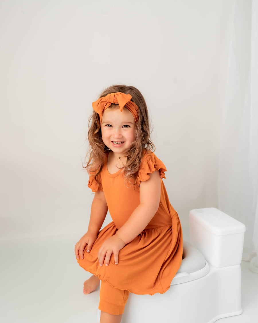 Switch-A-Roo ™ Reversible Opening Twirl Shortie Romper in Yams | Bamboo Viscose