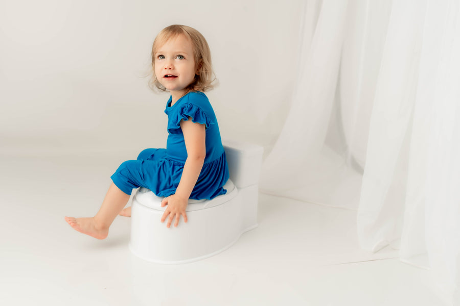 Switch-A-Roo ™ Reversible Opening Twirl Shortie Romper in Azure | Bamboo Viscose