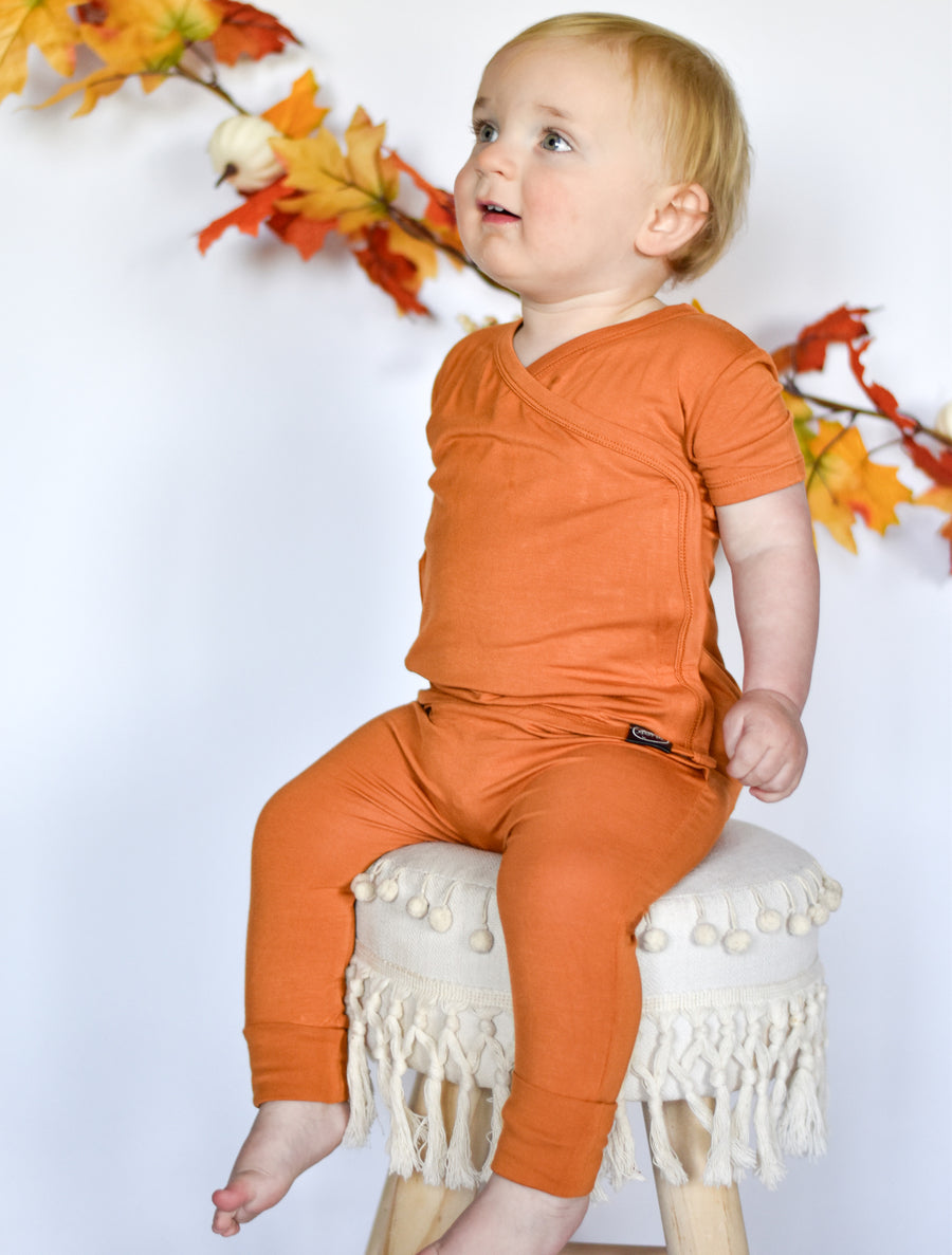 Wrap-A-Roo™ Wrap Opening Romper in Yams | Bamboo Viscose