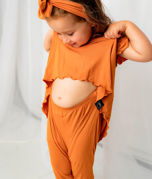 Switch-A-Roo ™ Reversible Opening Twirl Shortie Romper in Yams | Bamboo Viscose
