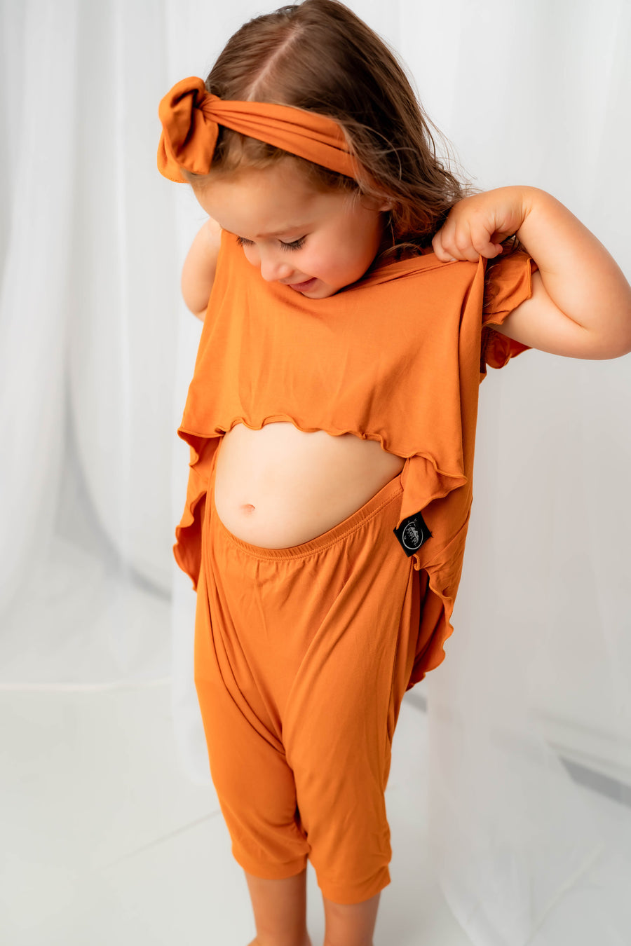 Switch-A-Roo ™ Reversible Opening Twirl Shortie Romper in Yams | Bamboo Viscose