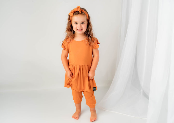 Switch-A-Roo ™ Reversible Opening Twirl Shortie Romper in Yams | Bamboo Viscose