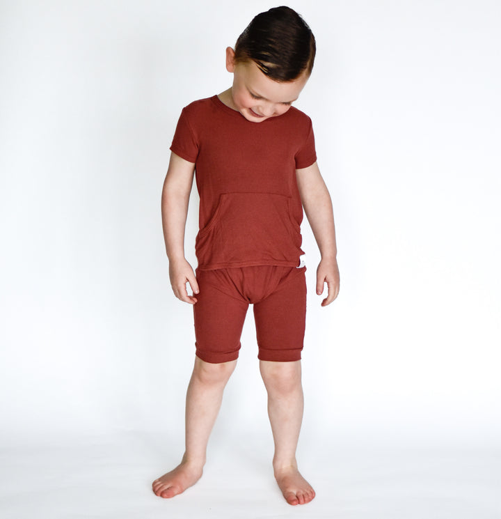 Front Opening Shortie Romper in Memphis Rust | Bamboo Viscose