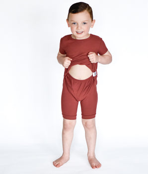 Front Opening Shortie Romper in Memphis Rust