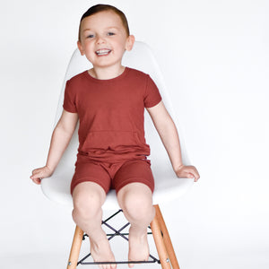 Front Opening Shortie Romper in Memphis Rust | Bamboo Viscose