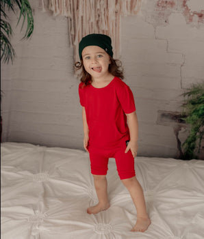 Front Opening Shortie Romper in Pomegranate