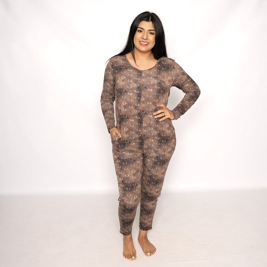 Women's One-Piece Lounger in Antlers | Bamboo Viscose