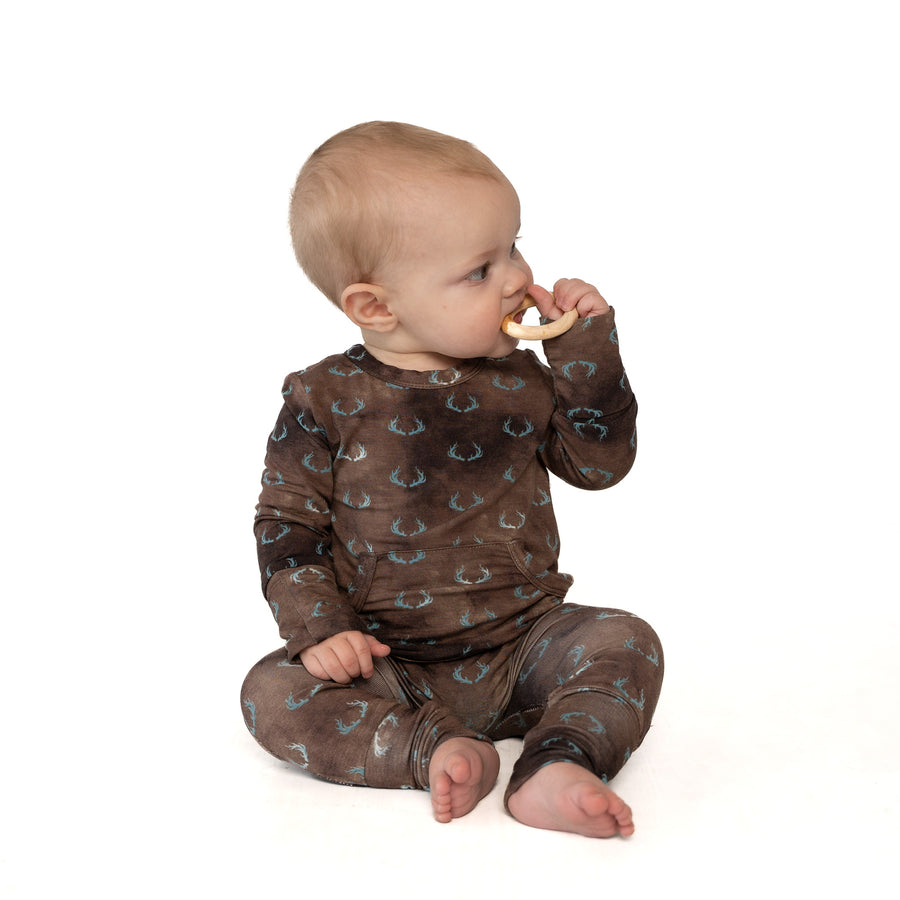 Front Opening Romper in Antlers | Bamboo Viscose