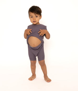 Front Opening Shortie Romper in Dusk