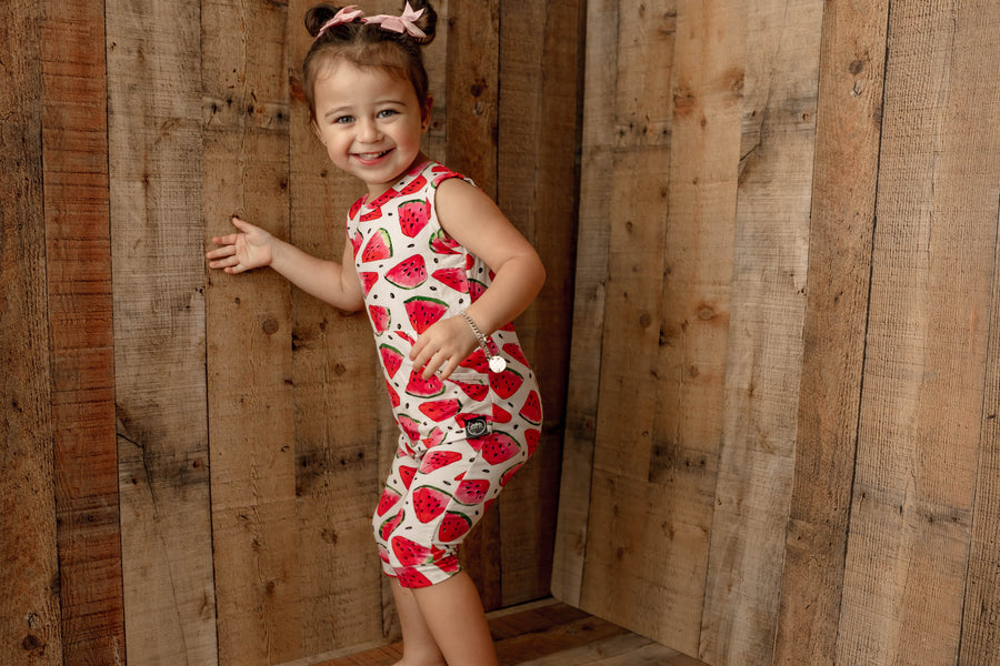 Front Opening Tank Shortie Romper in OG Watermelons 2.0 | Bamboo Viscose