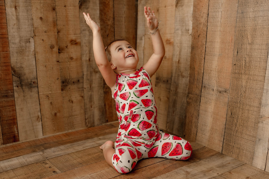 Front Opening Tank Shortie Romper in OG Watermelons 2.0 | Bamboo Viscose