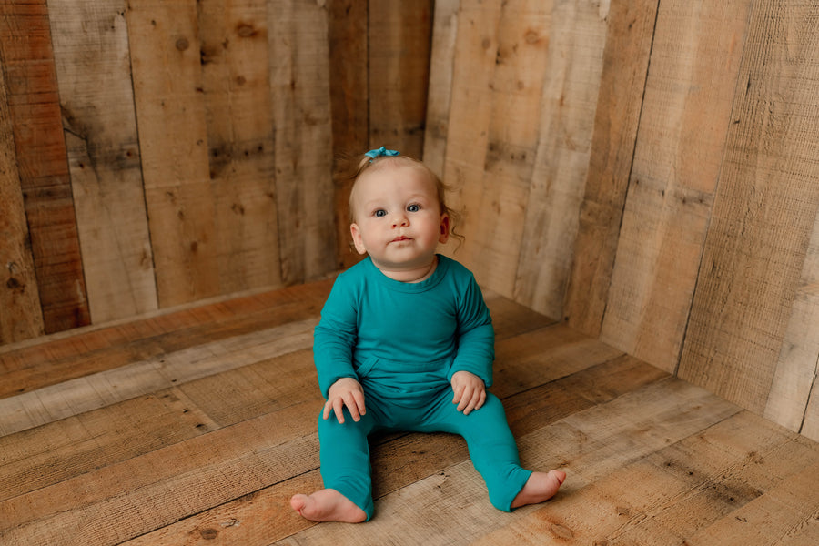 Front Opening Romper in Jade | Bamboo Viscose