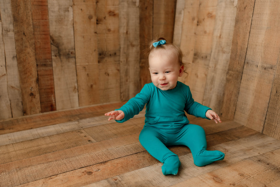 Front Opening Romper in Jade | Bamboo Viscose
