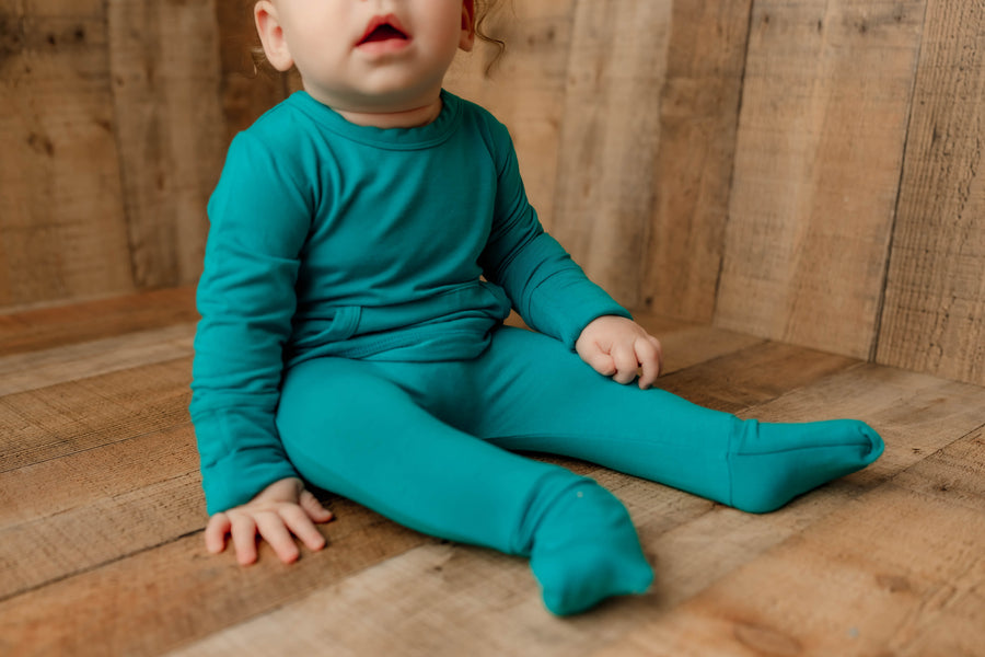 Front Opening Romper in Jade | Bamboo Viscose