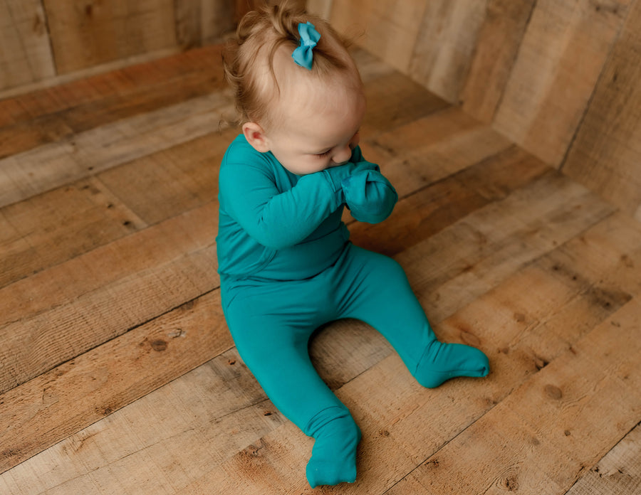 Front Opening Romper in Jade | Bamboo Viscose
