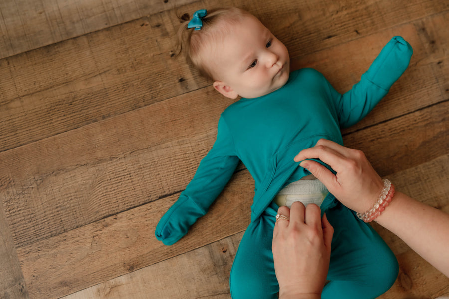 Front Opening Romper in Jade | Bamboo Viscose