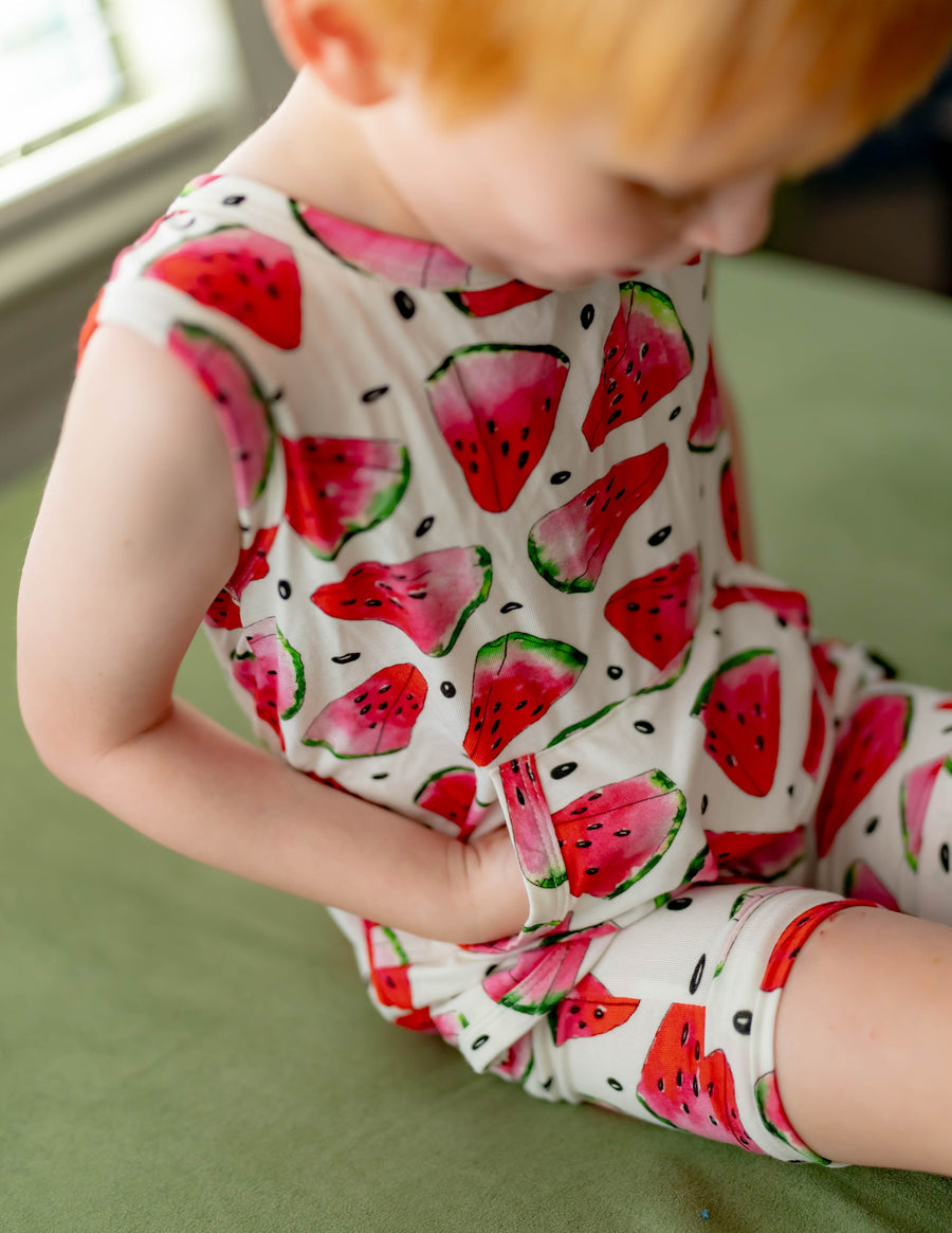 Front Opening Tank Shortie Romper in OG Watermelons 2.0 | Bamboo Viscose