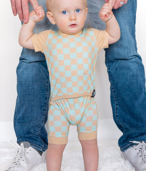 Switch-A-Roo ™ Reversible Opening Shortie Romper in Check It