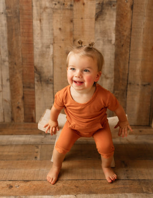 Front Opening Shortie Romper in Yams | Bamboo Viscose