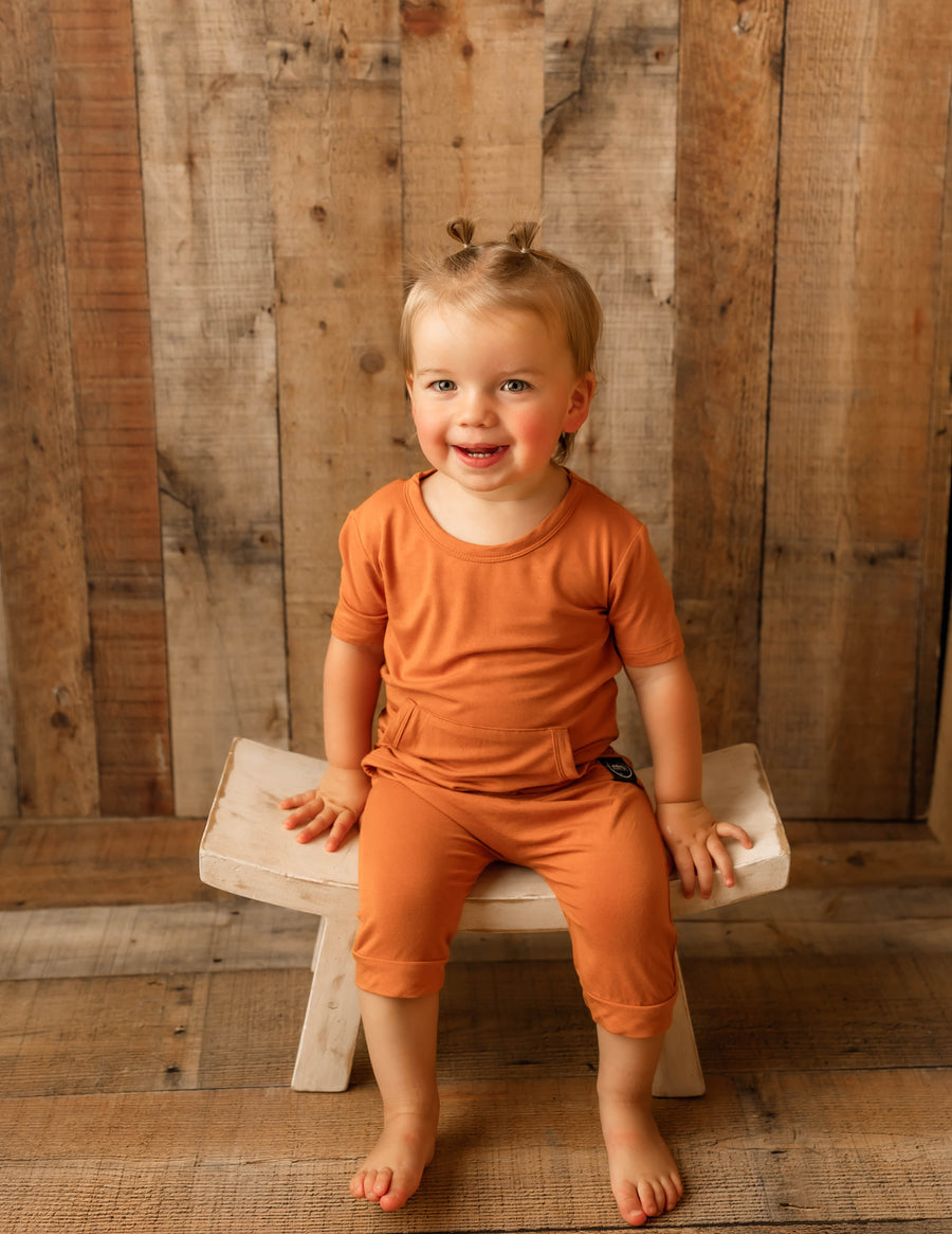 Front Opening Shortie Romper in Yams | Bamboo Viscose