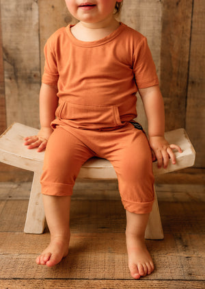 Front Opening Shortie Romper in Yams | Bamboo Viscose
