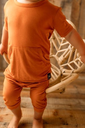 Front Opening Shortie Romper in Yams | Bamboo Viscose