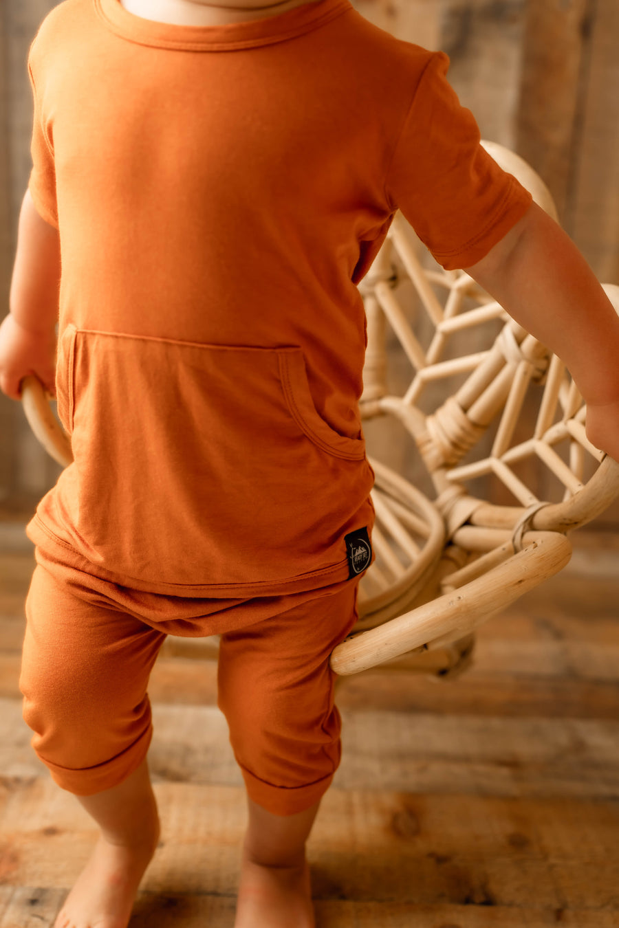 Front Opening Shortie Romper in Yams | Bamboo Viscose