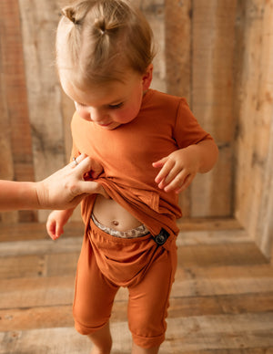 Front Opening Shortie Romper in Yams | Bamboo Viscose