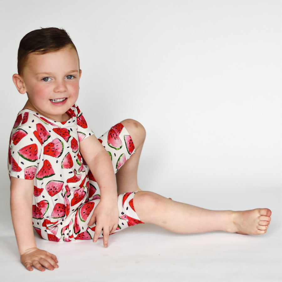 Front Opening Shortie Romper in OG Watermelons 2.0 | Bamboo Viscose