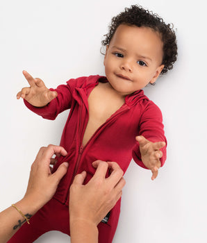 Front Opening Ready Set Romper® ZIP-IT! in Ribbed Crimson